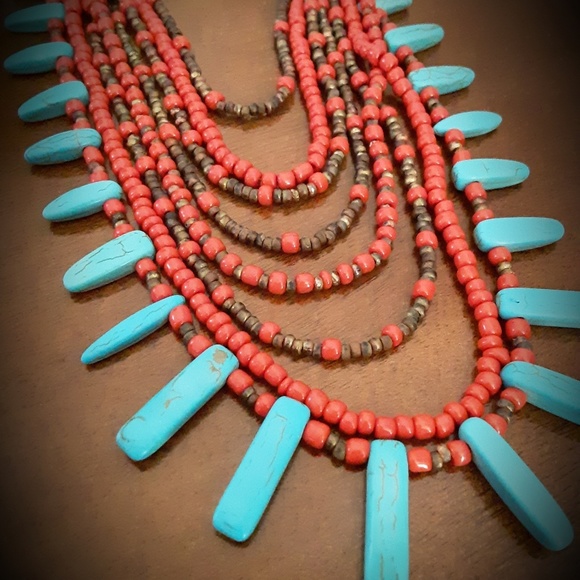 Jewelry - Southwest Bead Kumihimo Necklace Copper Turquoise